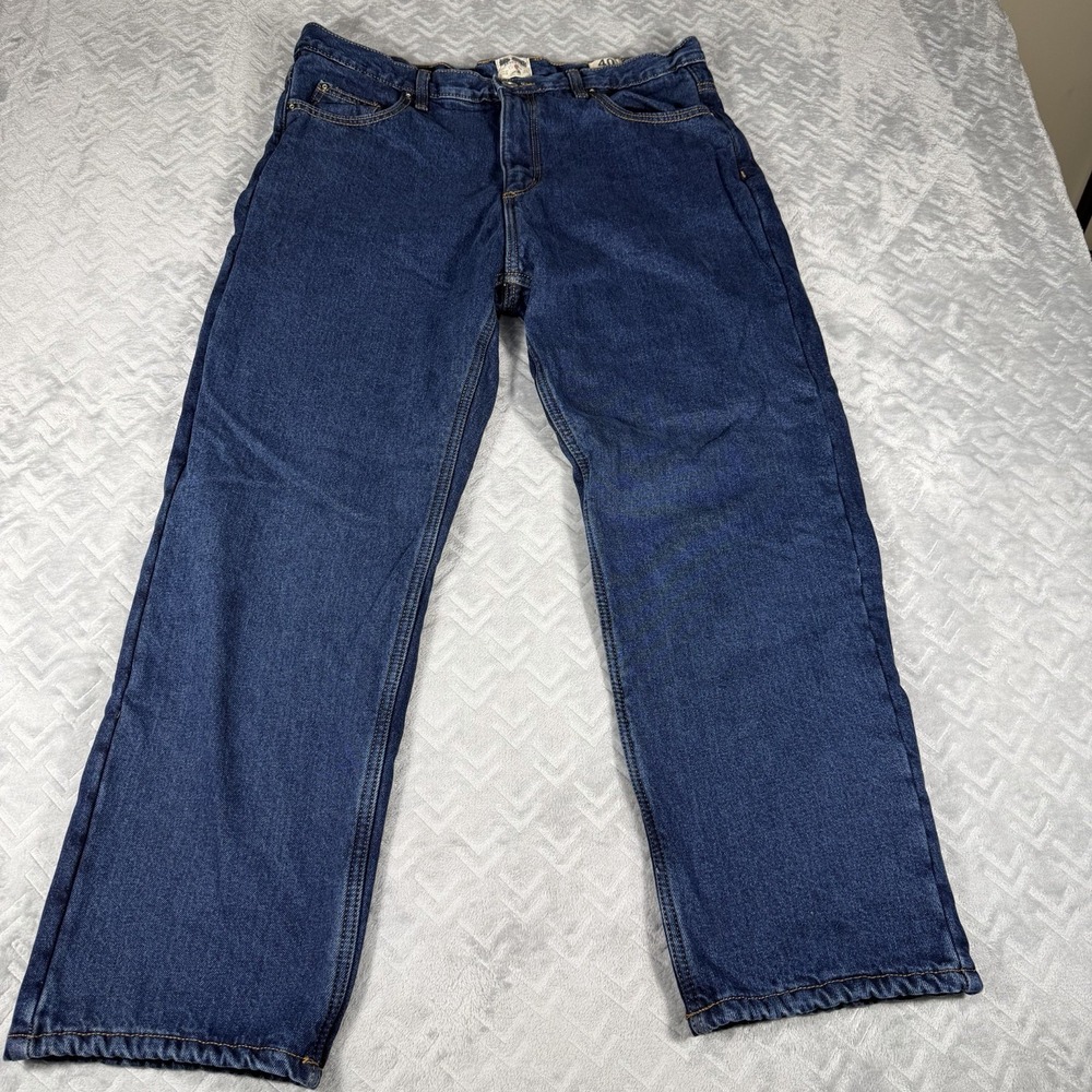Red Head Men Fleece Lined Jeans 40x30 Blue Denim Winter Work Pants Warm Soft